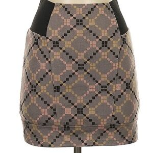 Free People Geometric Jacquard Pencil Skirt in Gray with Pink & Gold Accents